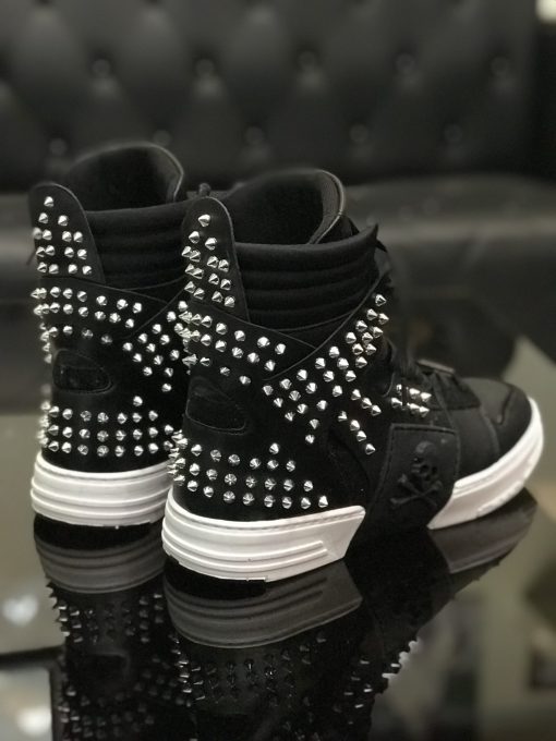 کد 1801 بوت فیلیپ پلین Philipp Plein چرم مشکی میخ نقره ای - تصویر 6