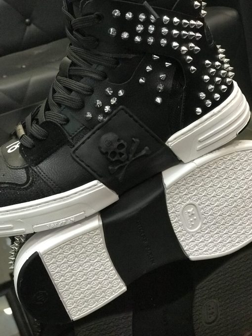 کد 1801 بوت فیلیپ پلین Philipp Plein چرم مشکی میخ نقره ای - تصویر 4