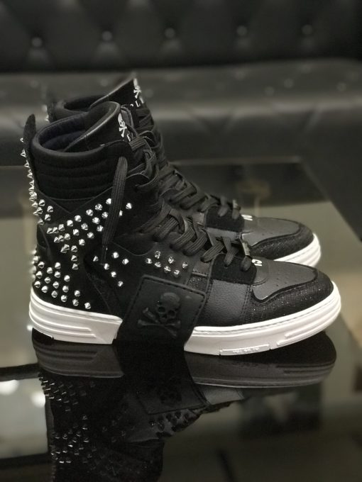 کد 1801 بوت فیلیپ پلین Philipp Plein چرم مشکی میخ نقره ای