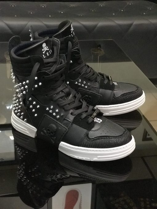 کد 1801 بوت فیلیپ پلین Philipp Plein چرم مشکی میخ نقره ای - تصویر 5